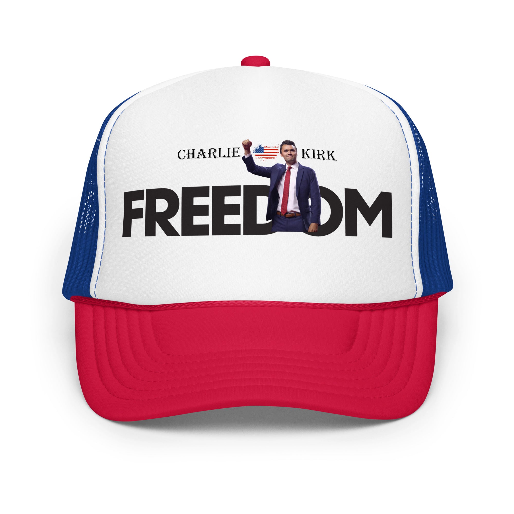 Charlie Kirk FREEDOM Trucker Hat, RIP Memorial American Flag Trucker Cap White Royal Red Trucker Hat - Tophatter Daily Deals